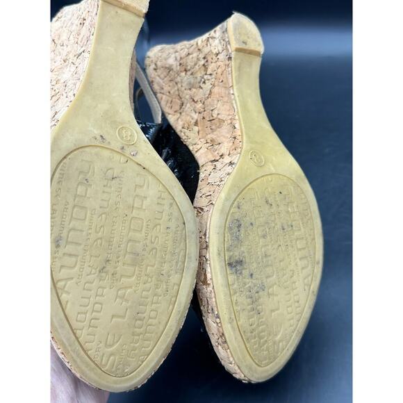 Chinese Laundry Patent Leather Wedges Cork Heel Sling Strap Size 8M Festival - Picture 5 of 9